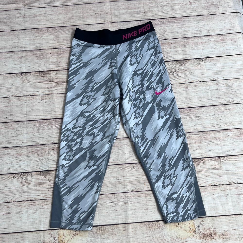 Nike Pro Dri-FIT Leggings Womens‎ XL Grey Camo Cropped Athletic Tights